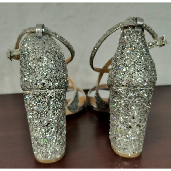 Jewel Badgley Mischka Cook Silver Glitter Sandals Women's Sz 9.5 Metallic Shoes - Picture 6 of 14